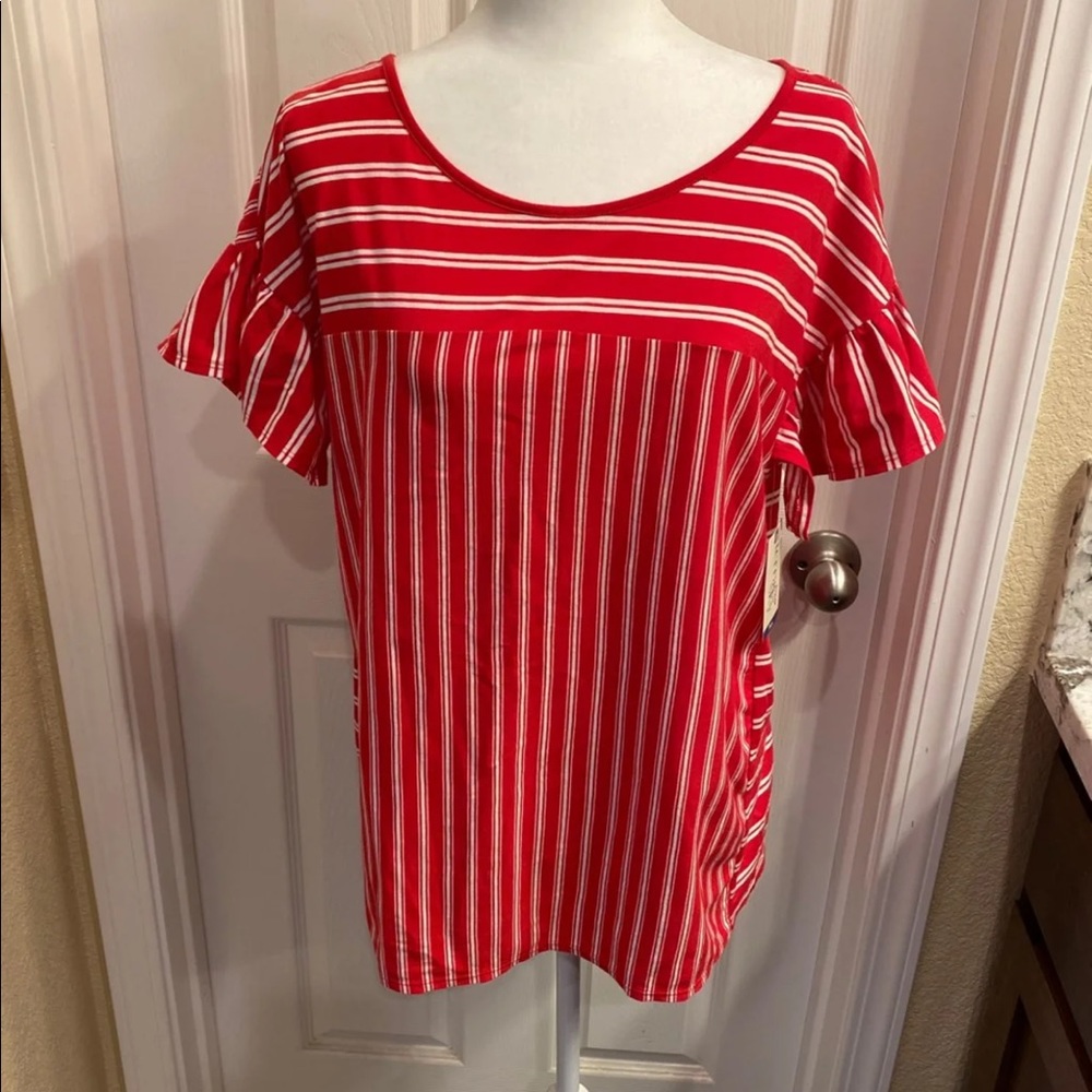 New Red Ruffle Sleeve Top